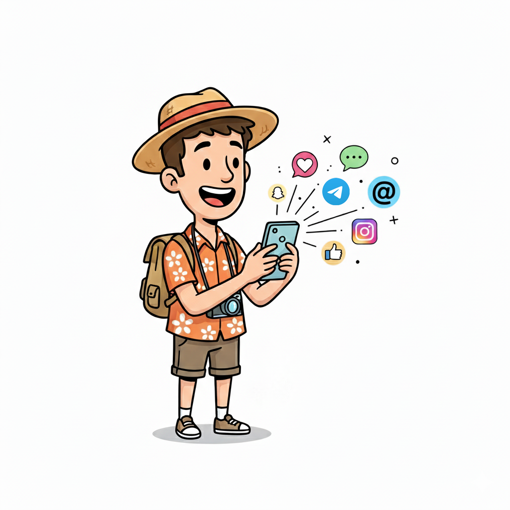 رجل مستمتع بوقته لأنه على اتصال دائم بالانترنت حول العالم