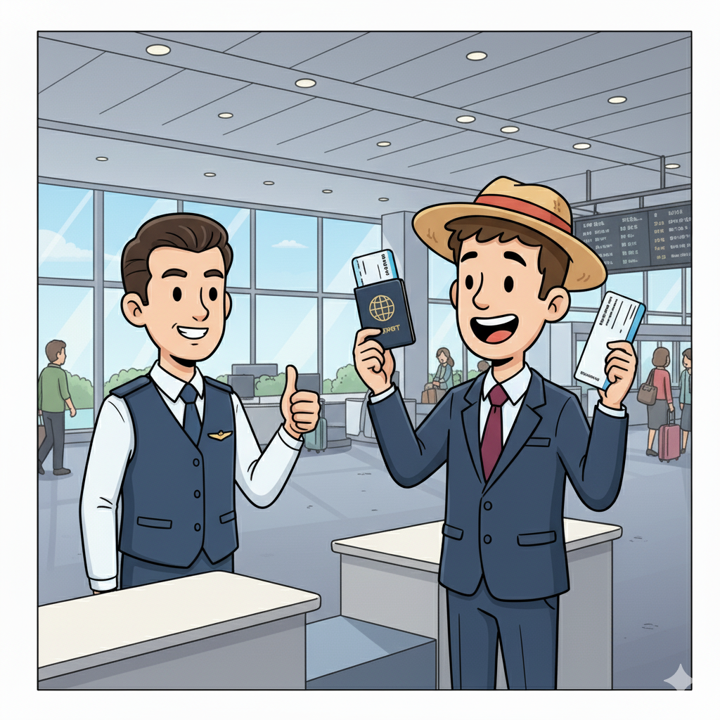 مسافر أوراقه مكتملة ويعبر في المطار بكل أمان وسلامة وسعادة